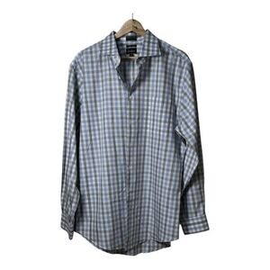 Neiman Marcus Trim Fit Shirt Mens 16.5 34/35  white blue grey Check Button Up Wr